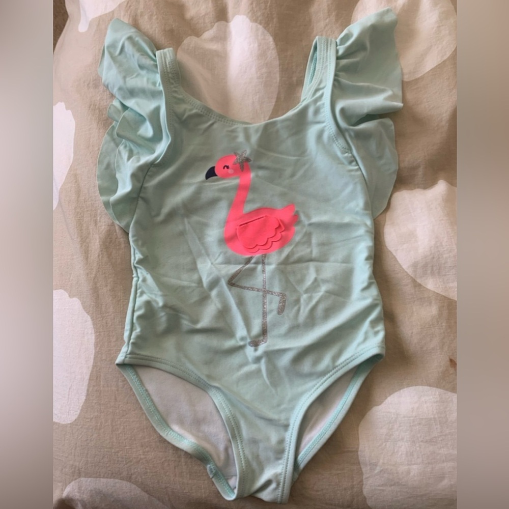 Carter's Girls 4T Light Blue Flamingo Ruffle One Piece Swimsuit